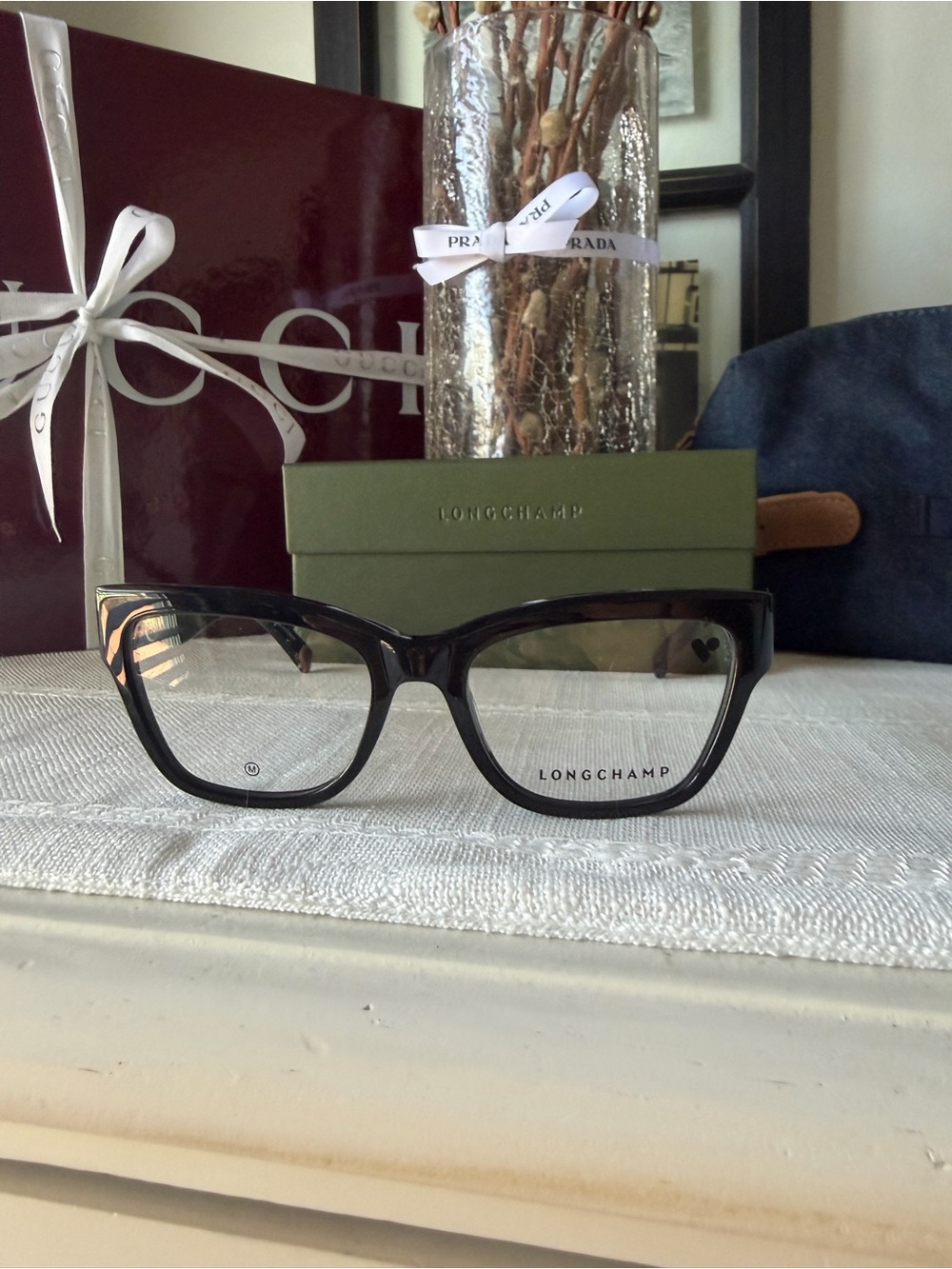 Longchamp Glossy Black Cat-Eye Eyeglass Frames